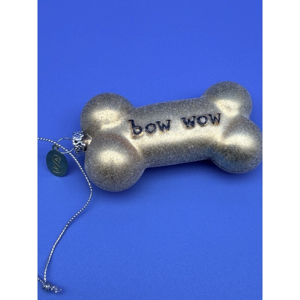 Seasons of Cannon Falls Bow Wow Dog Bone Christmas Ornament Gold SCF 3"